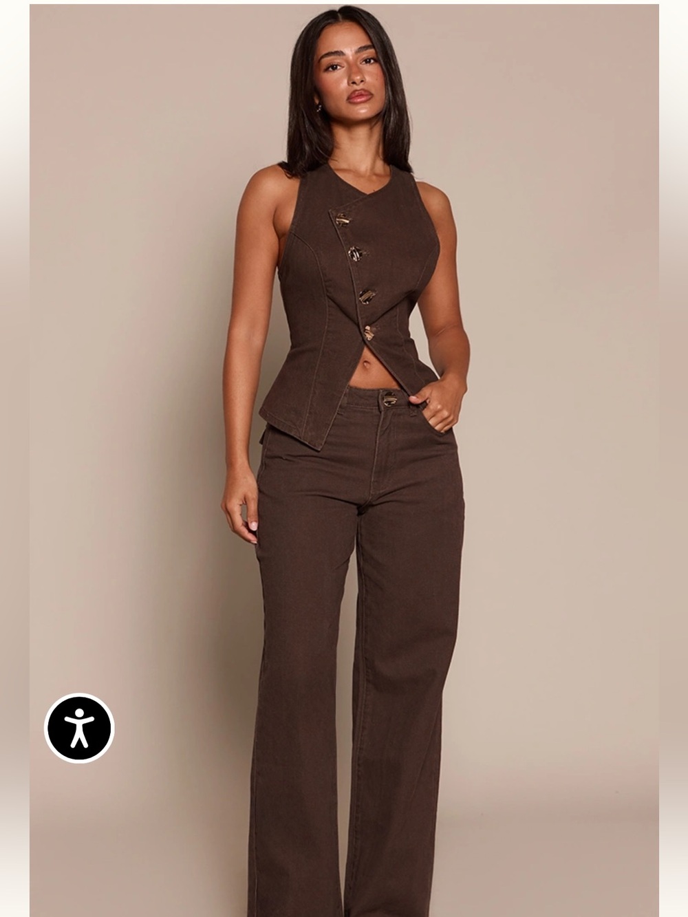 Pretty Little Thing - Petite Trim Detail Wide Leg Denim Jeans & Halterneck Top